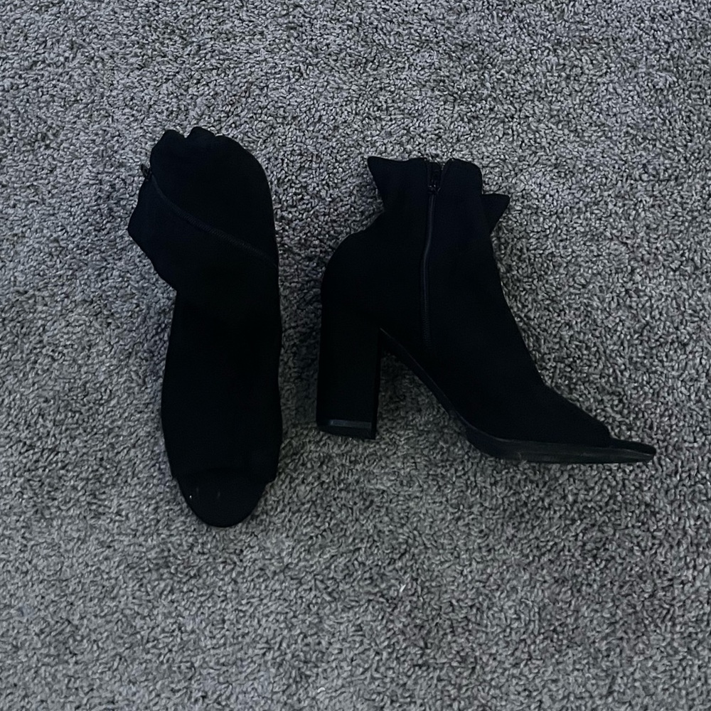 black high heel boot open toed
